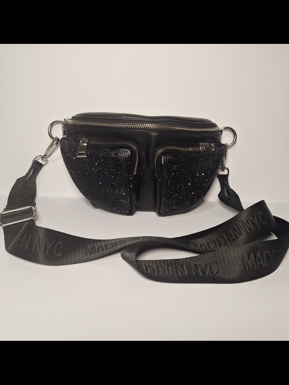 Black Women's Travel Fanny Belt Bag with Rhinestone Pockets - Picture 3 of 8